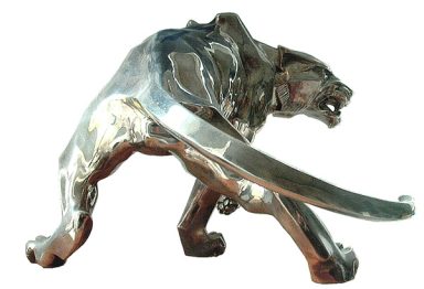 Bronzeskulptur Jaguar, versilbert