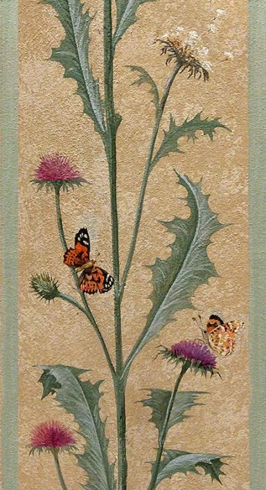 Die Gewölberippen mit Distelmotiv und Schmetterlingen.