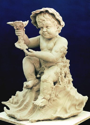 Tonmodell "Wasser", Teil der 4 Elemente.Dargestellt in der Form von Putten